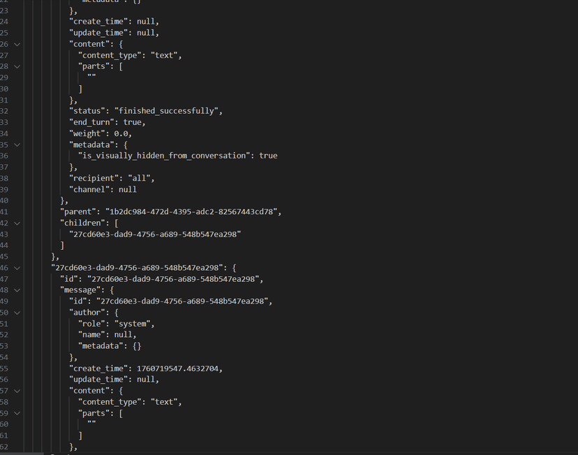 Raw ChatGPT export - messy JSON file Raw ChatGPT export - messy JSON file
